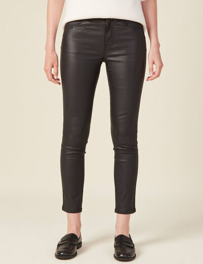 Pantalon skinny enduit push up denim noir enduit femme