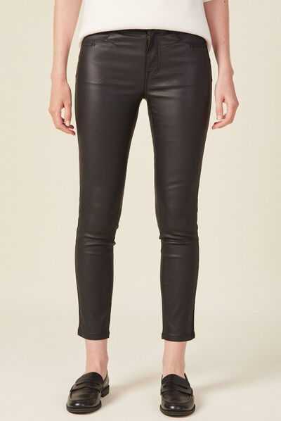 Pantalon skinny enduit push up denim noir enduit femme
