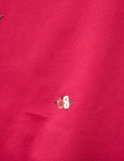 T-shirt droit col rond brod&eacute; en coton rouge clair femme