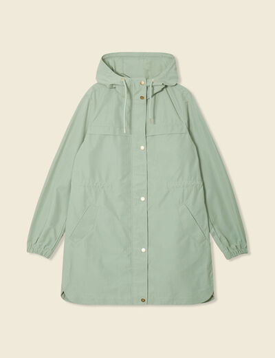 Parka longue à capuche vert kaki femme