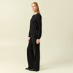 Chemise col rond manches longues brod&eacute;e noir femme