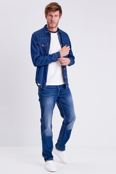 Chemise manches longues jean denim stone homme
