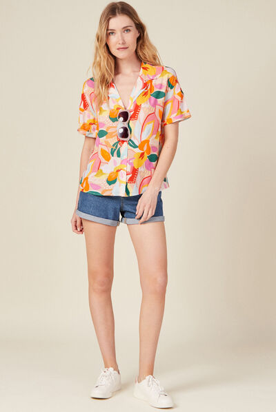 Chemise manches courtes multicolore femme