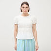 T-shirt fronc&eacute; col rond manches courtes ecru femme
