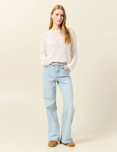 Pull manches longues ajouré ecru femme