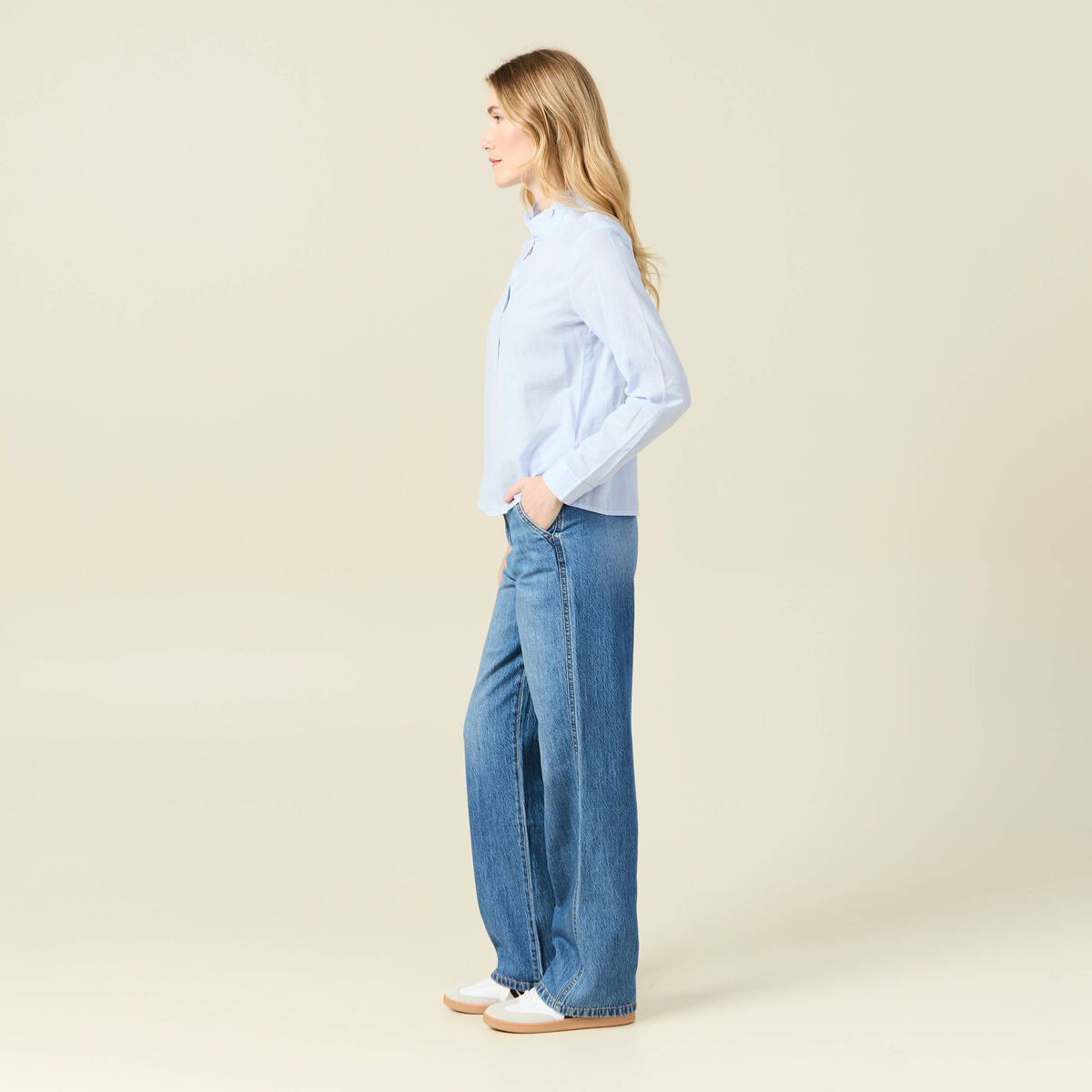 Chemise manches longues bleu ciel femme