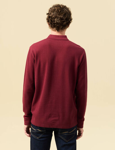Polo manches longues en coton bordeaux homme