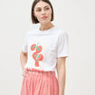 T-shirt &agrave; motif en coton manches courtes blanc femme