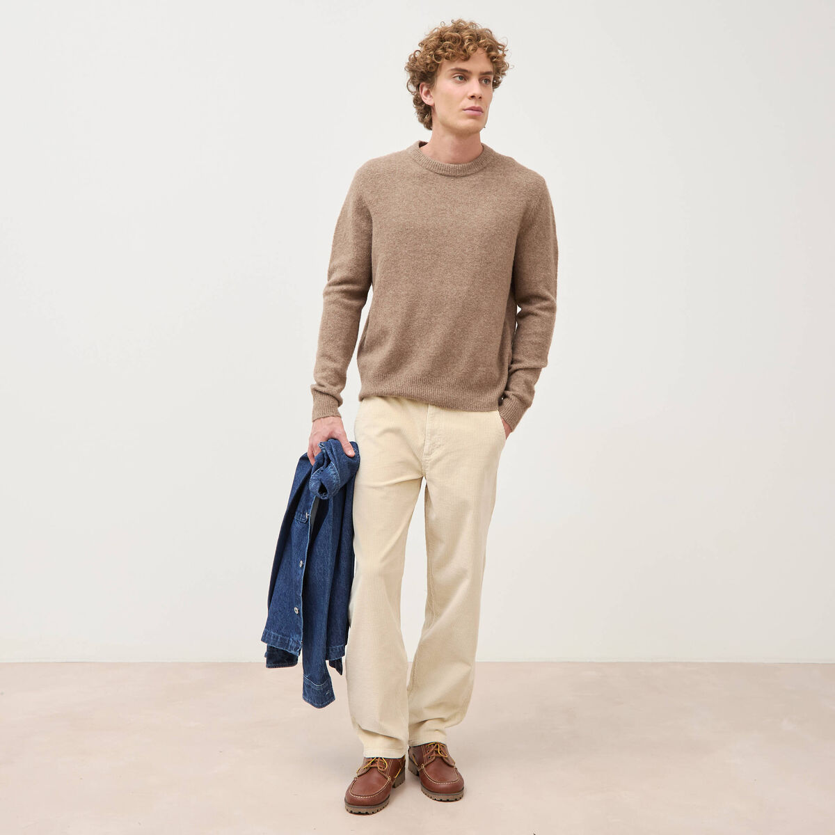 Pantalon droit en velours longueur 32 sable homme