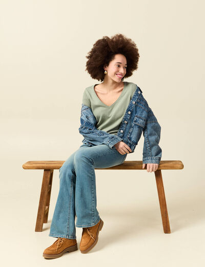 Pull manches longues vert kaki femme