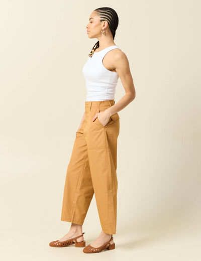 Pantalon barrel cargo taille standard jaune moutarde femme