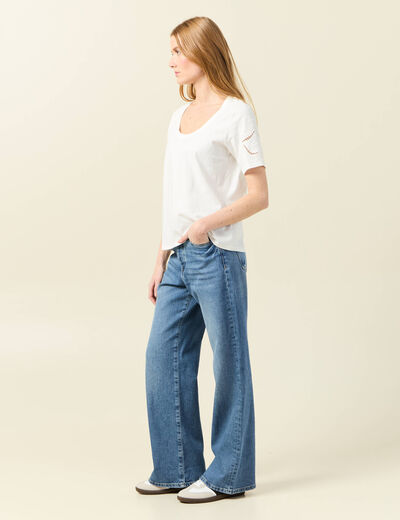 T-shirt manches courtes brodé ecru femme