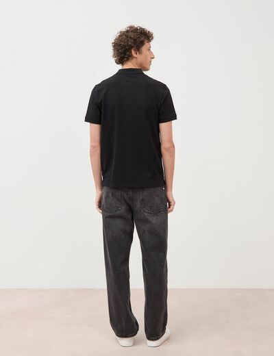 Polo cintr&eacute; en coton manches courtes noir homme