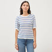 Pull col bateau manches courtes bleu femme