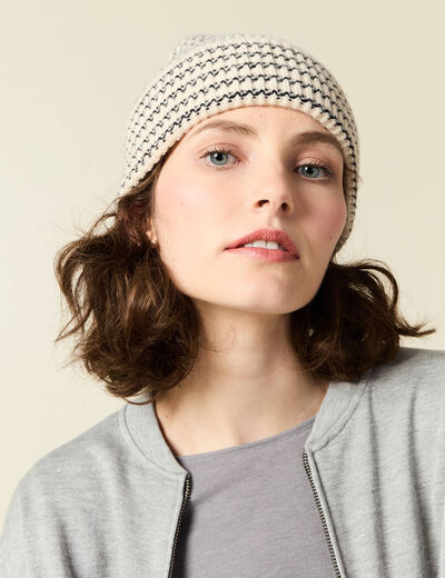 Bonnet tricoté ecru femme