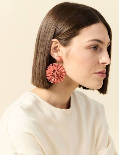 Boucles d'oreilles pendantes rose corail femme
