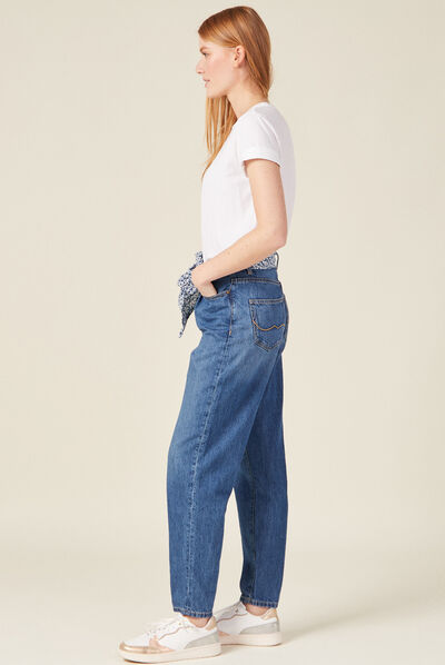 Jeans slouchy ceinture foulard denim stone femme