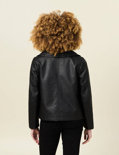 Blouson biker simili cuir noir femme