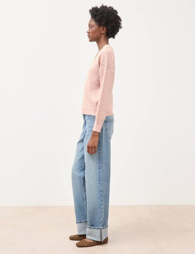 Pull oversize col v manches longues rose pastel femme