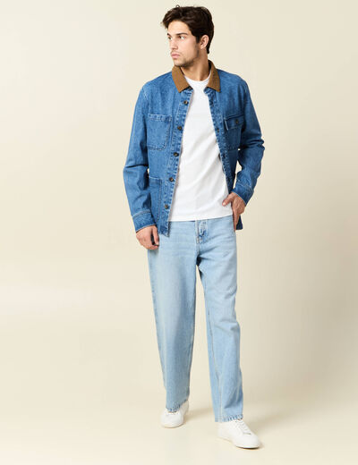 Veste col velours en jean denim double stone homme