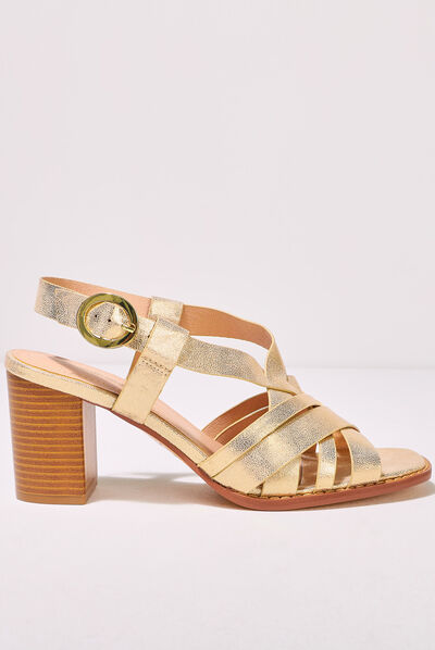 Sandales à talons bouts carrés jaune or femme