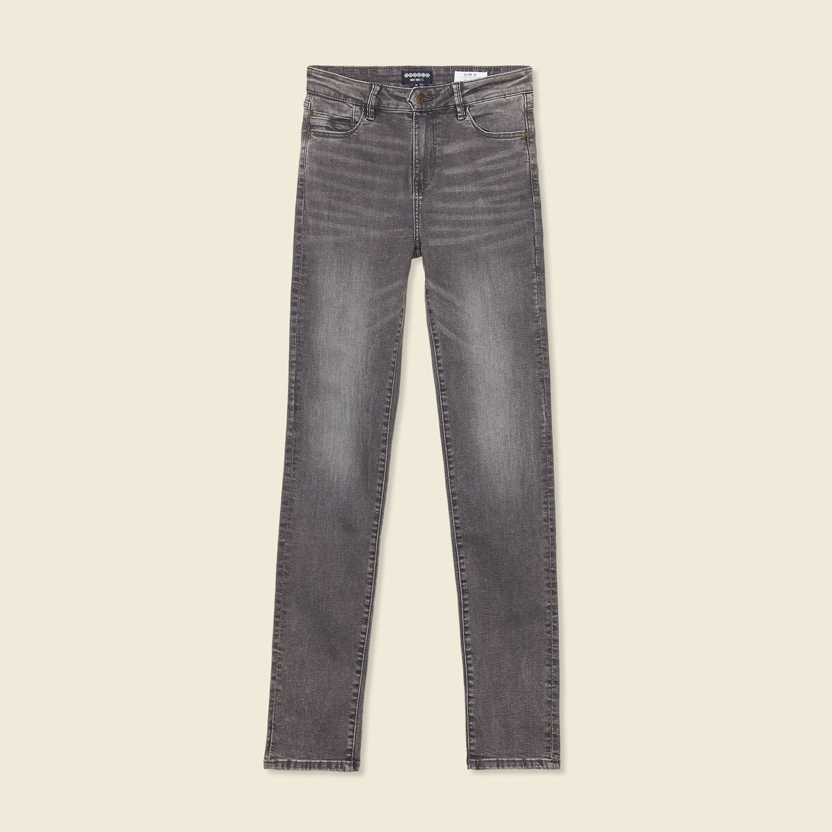Jeans slim taille haute denim gris femme