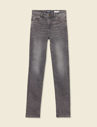 Jeans slim taille haute denim gris femme