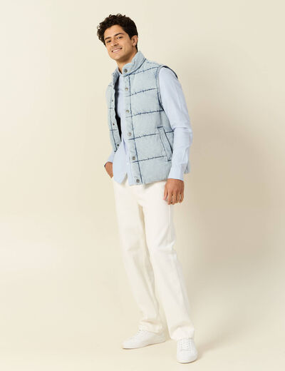 Doudoune sans manches en jean denim bleach homme