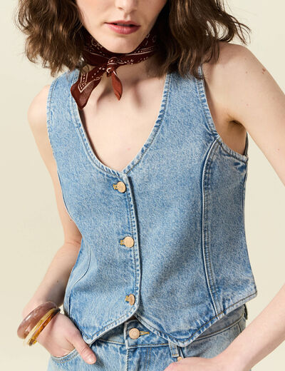 Veston sans manches en jean denim used femme
