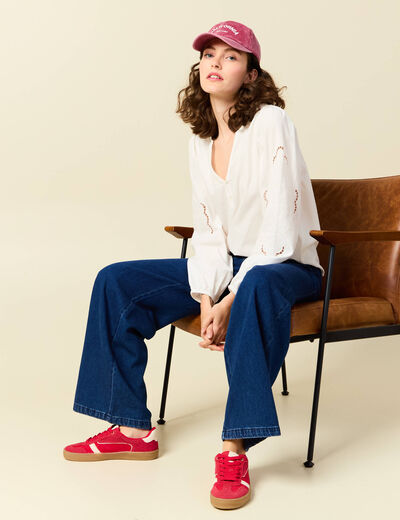 Blouse manches longues brodées ecru femme