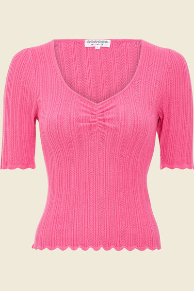 Pull à manches courtes rose fushia femme