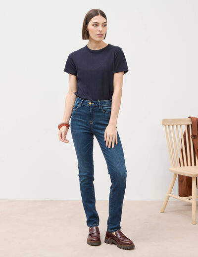 Jeans slim taille haute denim brut femme