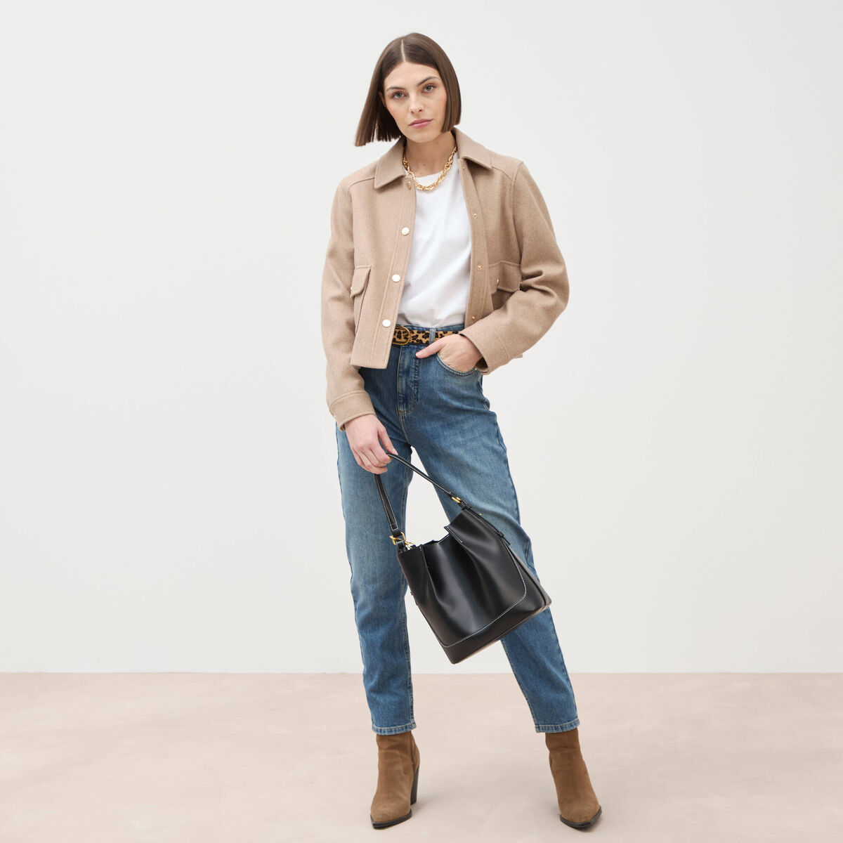 Jeans mom cropped taille haute denim dirty femme