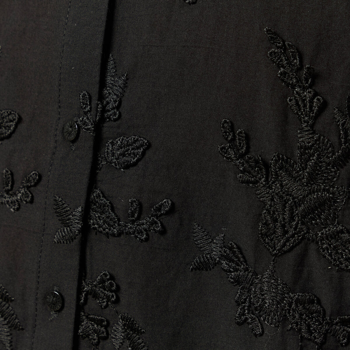 Chemise manches longues broderie coton noir femme