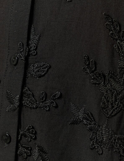 Chemise manches longues broderie coton noir femme