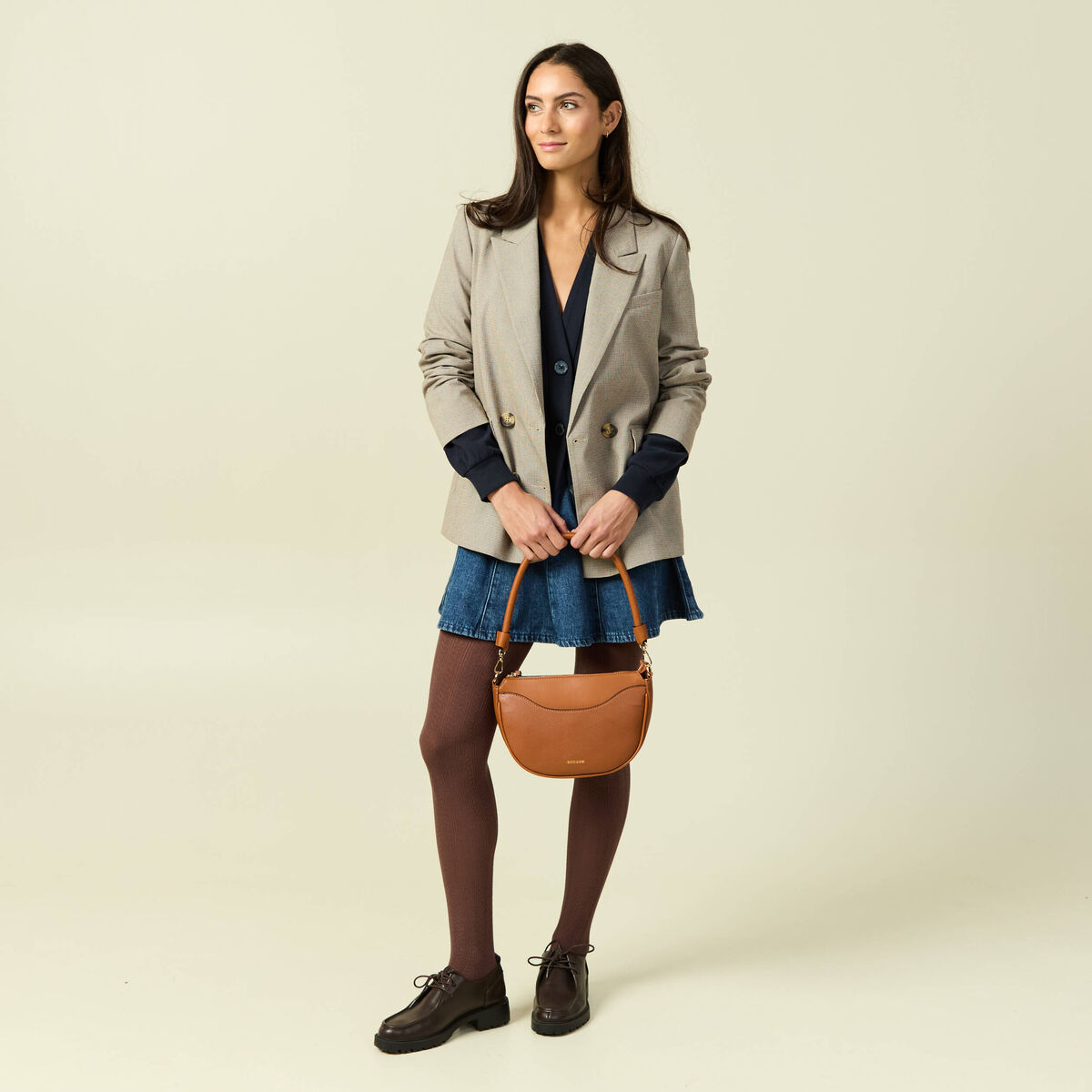 Blazer manches longues col tailleur beige femme