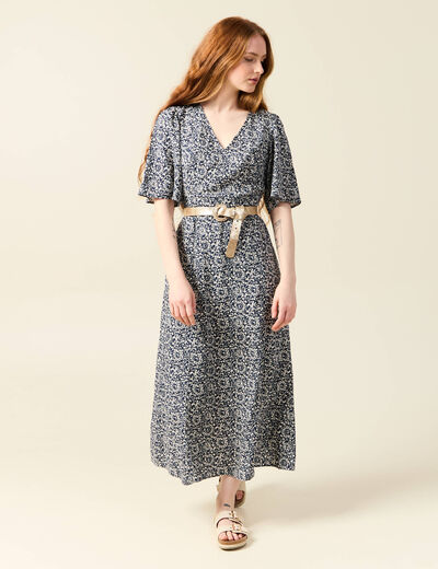 Robe longue trapèze bleu femme