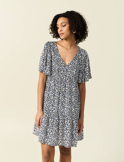 Robe évasée manches courtes bleu femme