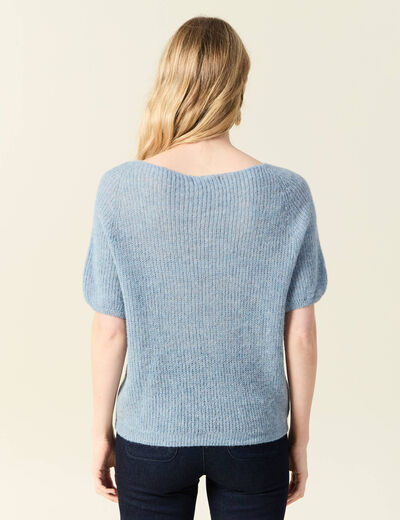 Pull manches courtes bleu gris femme