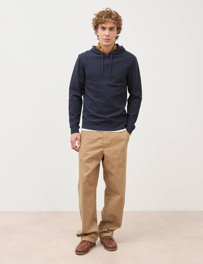 T-shirt &agrave; capuche bleu marine homme