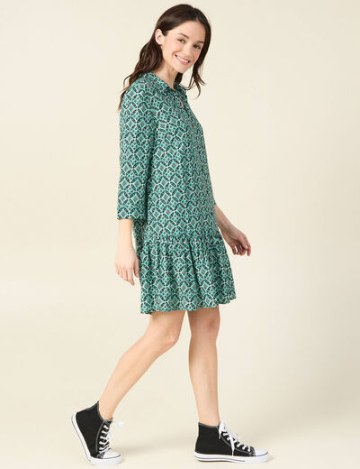 Robe courte &eacute;vas&eacute;e manches longues vert femme