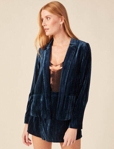 Tailleur droit court manches longues bleu canard femme