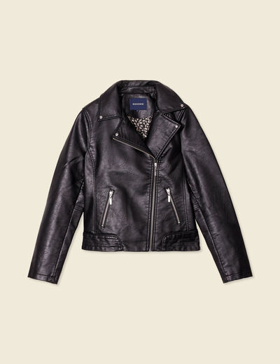 Blouson biker simili cuir noir femme