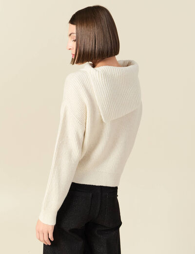 Pull ajour&eacute; manches longues bardot ecru femme