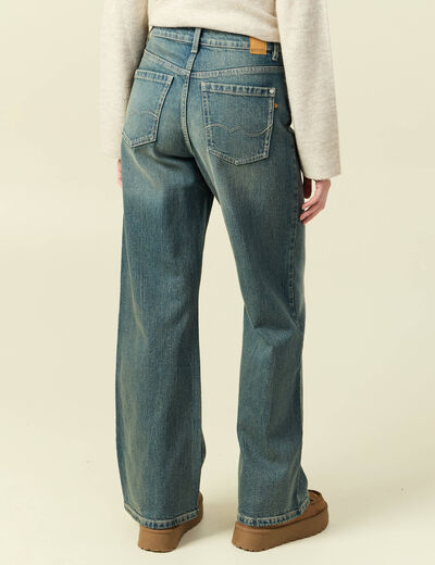 Jeans large taille haute bleu gris femme