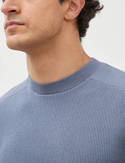 Pull manches longues col rond bleu gris homme