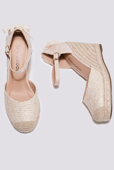 Espadrilles compensées ecru femme