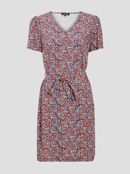 Robe droite ceinturee bleu marine femme