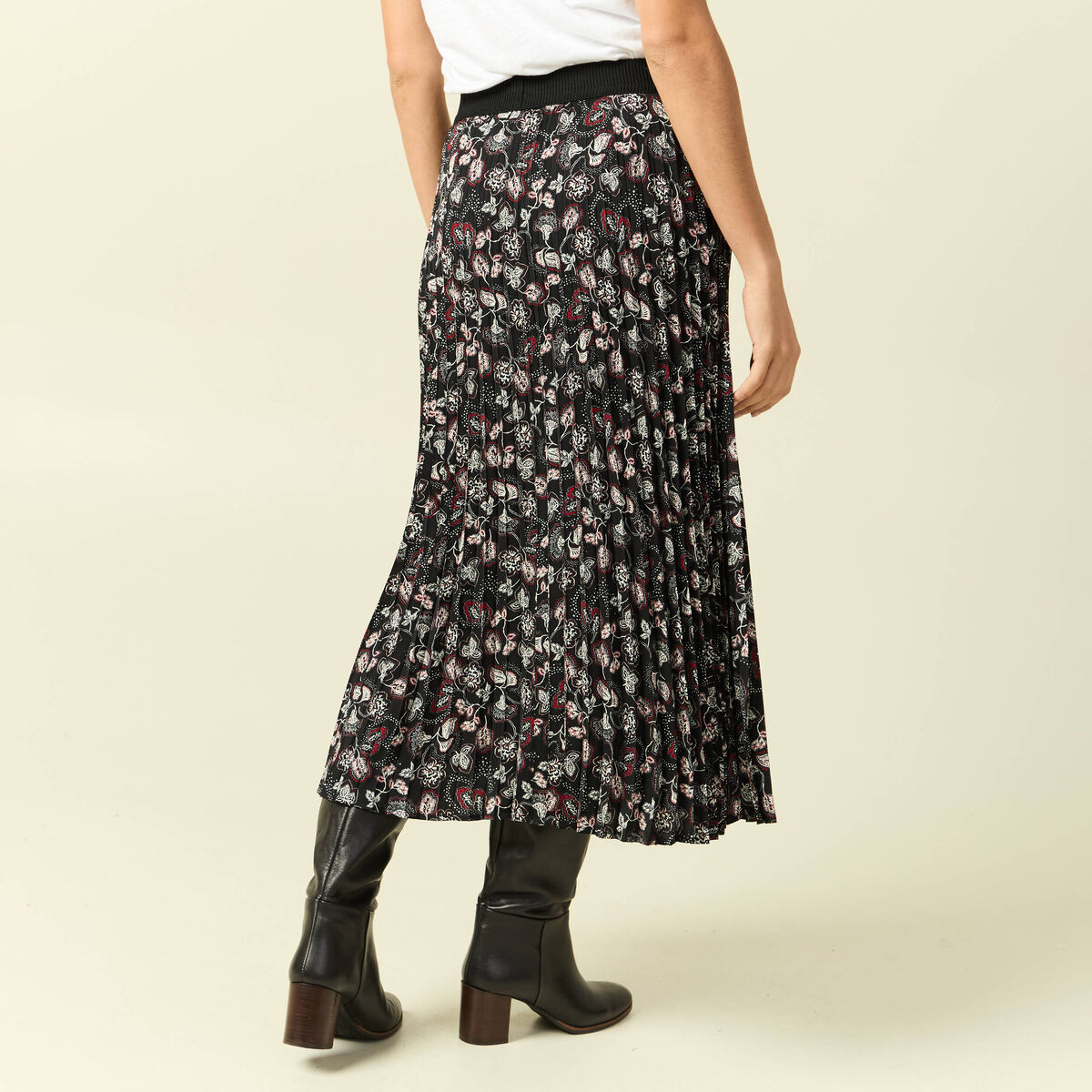 Jupe longue droite pliss&eacute;e noir femme