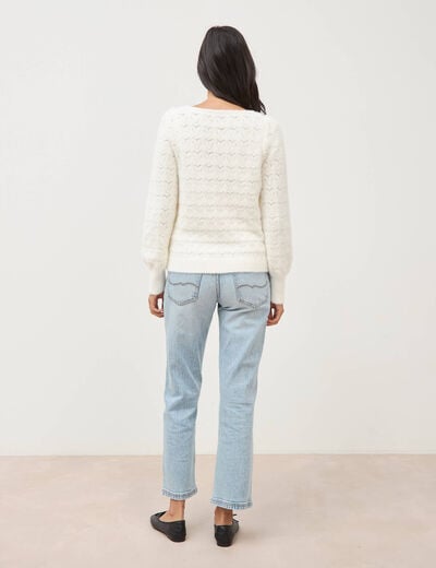 Pull manches longues col bateau ecru femme
